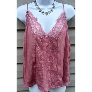 Y2K H&M Cami Camisole Lingerie Top Size M Womens Lace Fringe Pink Fairy Grunge